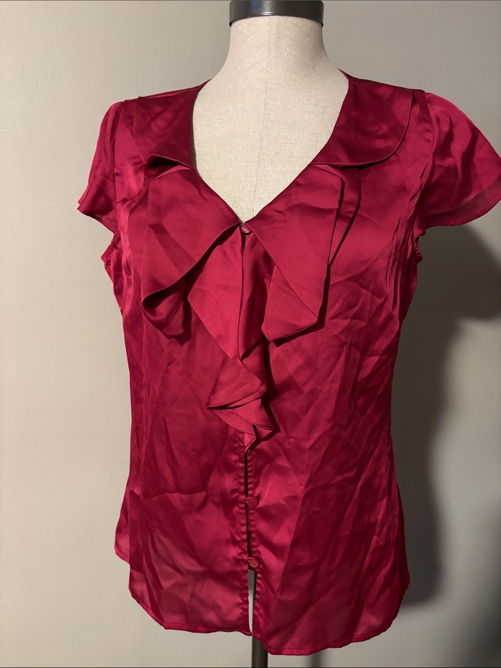 Worthington Ruffle-Front Short Sleeve Blouse - Burgundy